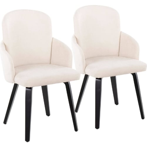 Dahlia Dining Chair in Black Wood, Chrome & Cream Fabric (Set of 2)